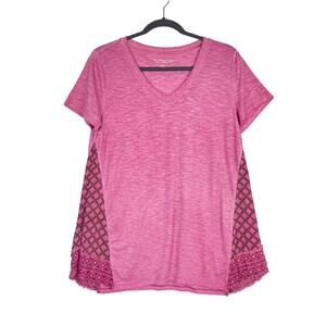 Soft Surroundings S Women's Pink V-neck Oversized Lace Geometric T-shirt Tunic